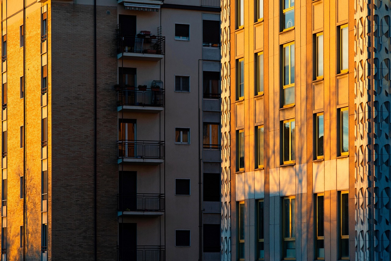 building, nature, windows, wall, construction, condominium, architecture, sunset